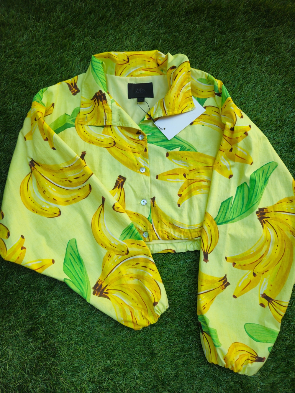 ZARA Yellow Banana Print Crop Shirt Jacket Button Down Top NWT Size XS